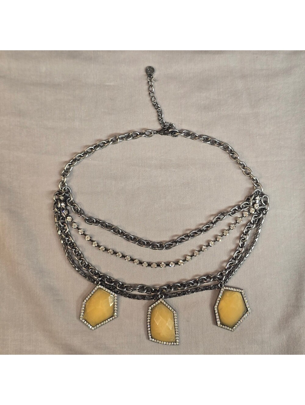 Vera Wang Gunmetal Multi-Strand Statement Necklace Yellow Rhinestone Bib